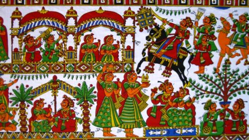 Rajasthan Phad Painting Hand Print Miniature Wall Hanging Tapestry home decor - Picture 3 of 5