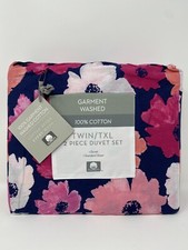 Garment Washed 100 Cotton Floral Twin TXL 2 Piece Set Duvet And Standard Sham