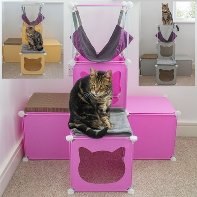 Modularer Katzenwürfel Spielhaus Katze Cubby Aktivitätsturm Baumkratzer Hängematte