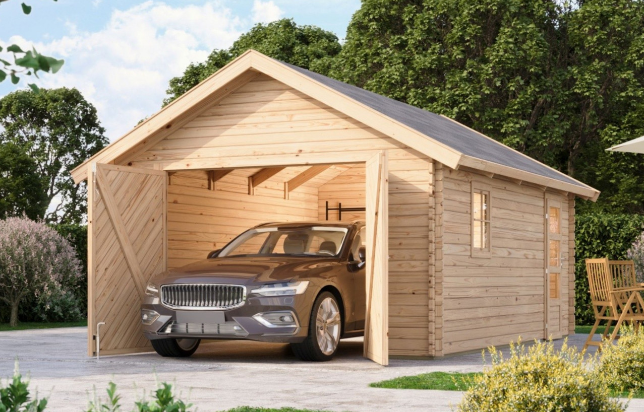 Karibu Garage Blockhausgarage 38 mm natur naturbelassen - Image 2