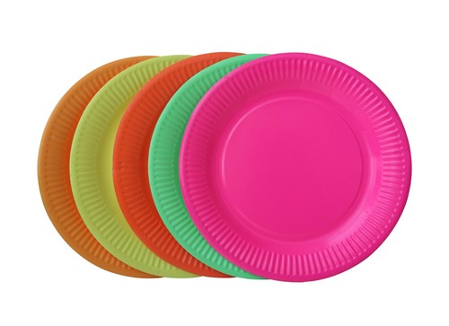 (Pack of 100) 9" Disposable Party Paper Plates Neon Assorted Colours - Picture 16 of 24