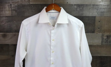Eton Dress Shirt Mens 16.5 34/35 White Solid Slim Fit Twill Cotton Long Sleeve