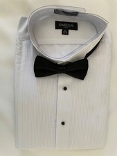 Mens Wing Collar Tuxedo Dress Shirt with a Bowtie Pin Tucking by Omega XL 32-33