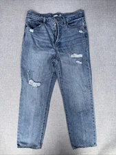 Old Navy Denim Jeans Size 12 Button Fly Sky-Hi Straight High Rise Raw Hem