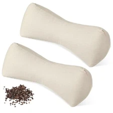 2 Pcs Buckwheat Neck Pillows 15 x 6 Inches Buckwheat Cervical Neck Linen Beige