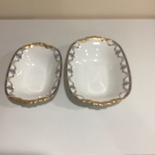 Set Of 2 JEAN POUYAT - Rectangular Vegetable Bowl - Limoges - France - Gold
