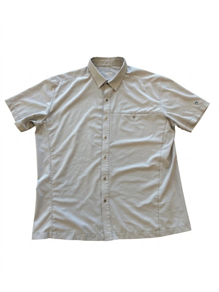 Kuhl Shirt Men Green SzXL Button-Up Hiking Fishing Travel Outdoor Pocket Stretch