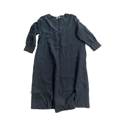 ICHI Antiquites Linen Dress Dark Gray Long Sleeve Loose Fit Long