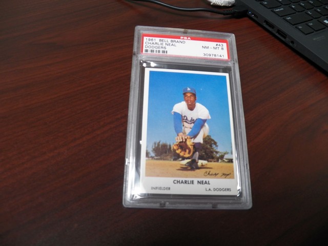 1961 Bell Brand Chips #43 Charlie Neal PSA 8 Los Angeles Dodgers POP 9, 1 Higher