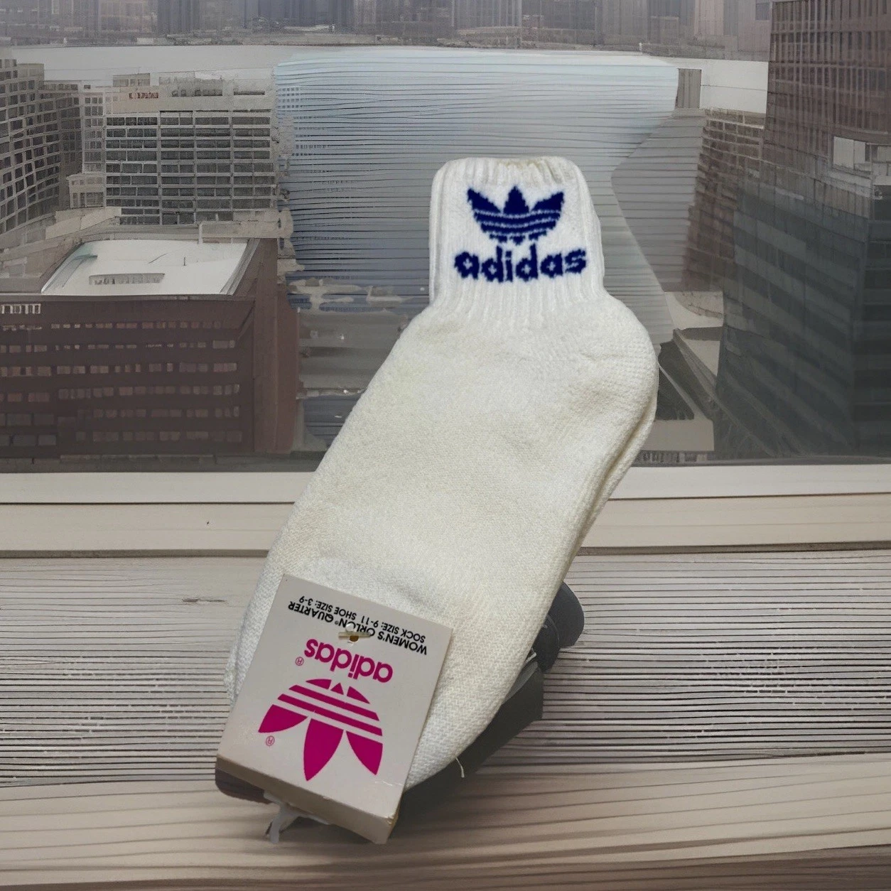 Vtg Trefoil Adidas Royal Blue Orlon Acrylic Blend 80's 9-11 Ankle Cut Socks NOS.
