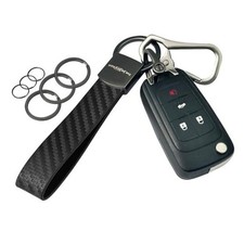 Leather Car Keychain with Key Chain Clip, 6 Key Rings D Ring, Carbon Black