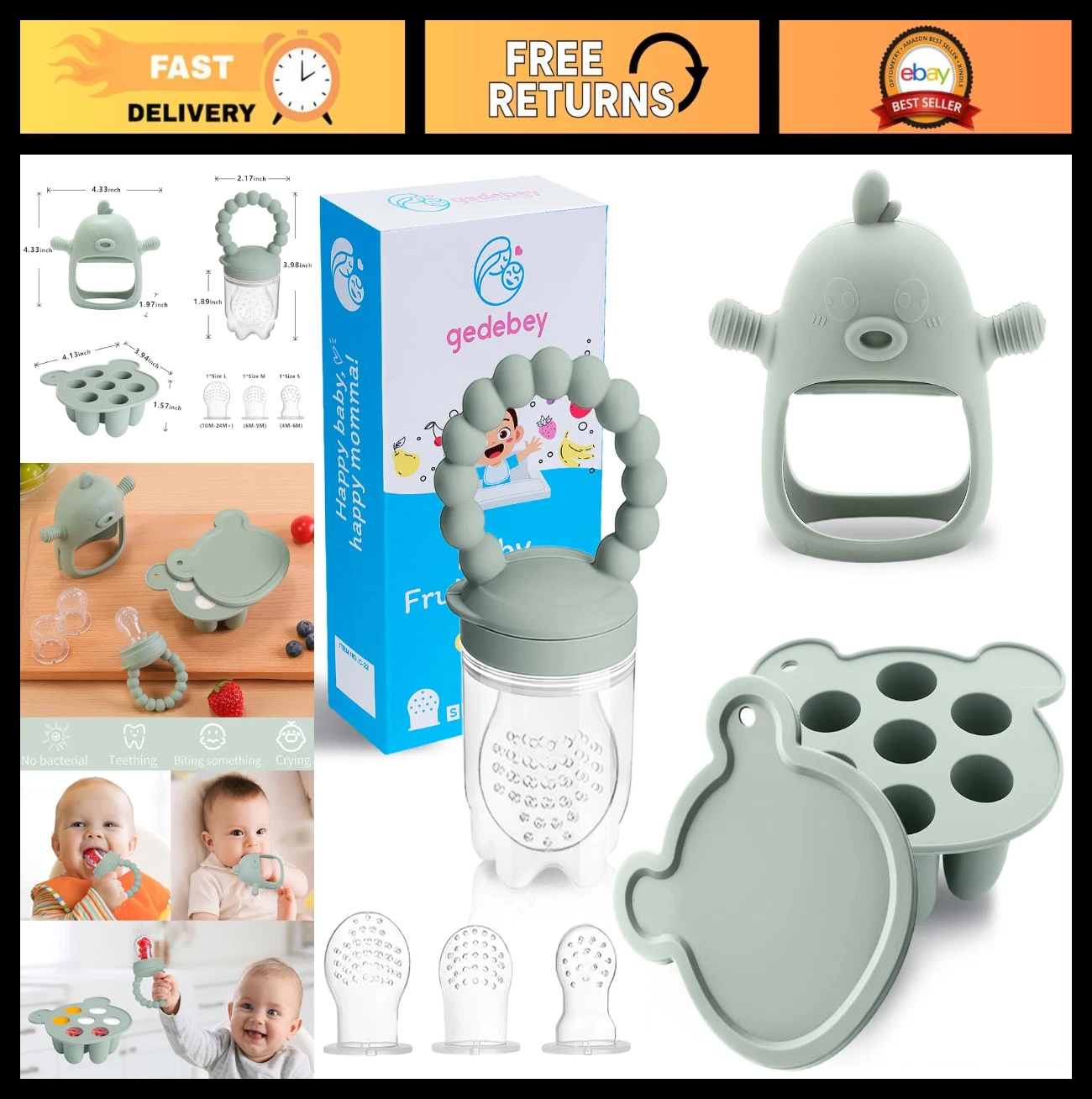Baby Fruit Feeder & Breastmilk Popsicle Mold Set - 3 Pack Silicone Teething Kit