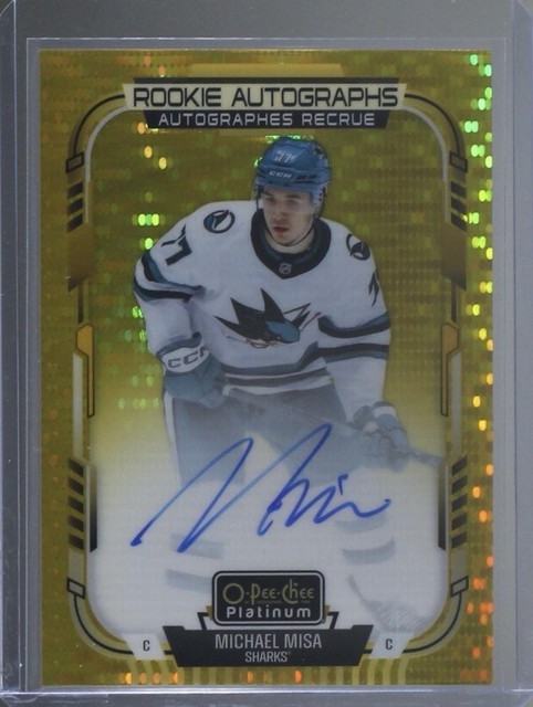2025-26 OPC Platinum Michael Misa RC Auto Seismic Gold /25 #R-MM San Jose Sharks