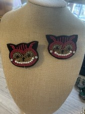 Cheshire Cat Beaded Statement Earrings Pink Black Alice in Wonderland Studs