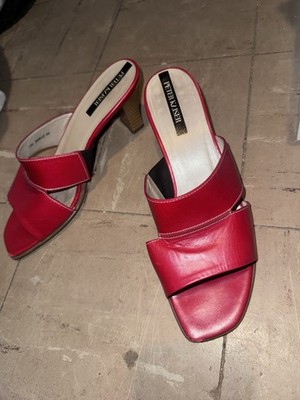 Peter Kaiser Red Leather Block Heel Slip-On Strap Sandals for Women