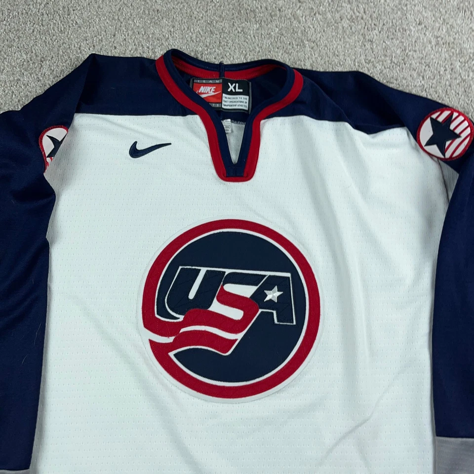 VINTANGE United States Olympic Hockey Jersey Extra Large White Blue Nike NHL USA - Image 2 of 4