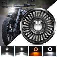 5-34 5.75inch Round Motorcycle Led Headlight With Drl Amber Turn Signal Black