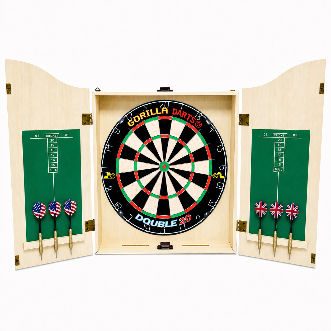 Dartboard Cabinet Gorilla Darts Home Centre Set Light Oak Dartboard inc Darts