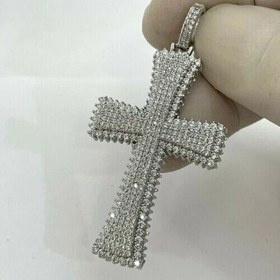 3Ct Lab Created Diamond Round Women Cross Charm Pendant 14K White Gold Finish