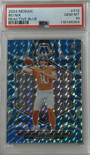 2024 Panini Mosaic Bo Nix (Denver Broncos) Blue Reactive Prizm Gen Mint PSA 10