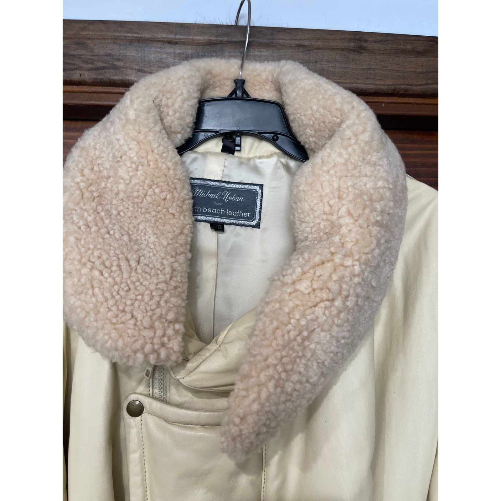RARE MICHAEL HOBIN NORTH BEACH LEATHER LONG SHEARLING COLLAR COAT Small (40) image 7