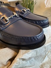 100% AUTHENTIC GUCCI  -UK Sz 8/US 9 MENS KAVEH NAVY SILVER HORSEBIT LOAFERS BOXD