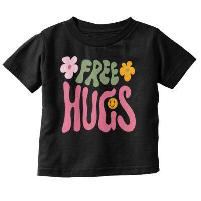 Groovy Inspirational Free Hugs Happy Flowers Toddler Girl Youth T Shirt For Kids