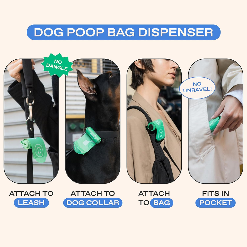 Dog Poop Bag Dispenser + Roll Green Bags Made from 70 Post