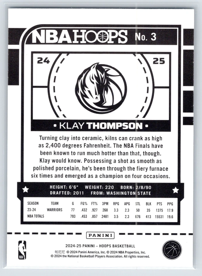 2024-25 Panini NBA Hoops #3 Klay Thompson Teal Explosion Mavericks - Image 2 of 2