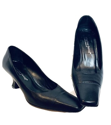 Charles David Nathalie M Black Leather Pumps Avant Garde Heel 61/2B Made Spain
