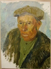 Ukrainian Soviet USSR oil Painting postimpressionism male portrait man newsboy