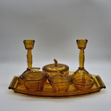 Art Deco amber frosted glass ladies dressing table set