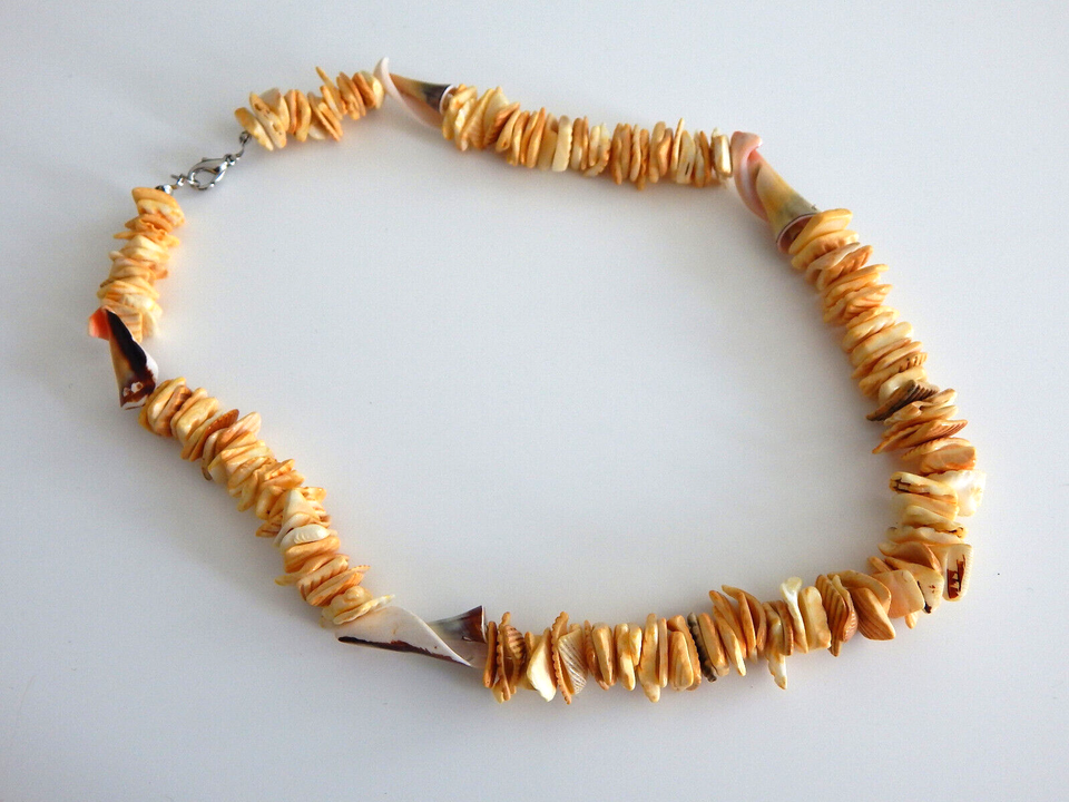 Boho Yellow Salmon Sea Shell Chunky Collar Vintage Necklace Beach Surf