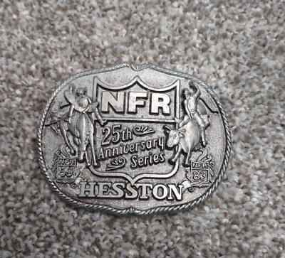 Vtg NFR 25th Anniversary Belt Buckle 1983 Hesston Pro Rodeo Cowboys Association