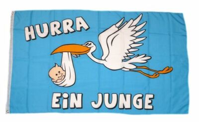 Flagge / Fahne Hurra ein Junge! Storch Hissflagge 90 x 150 cm