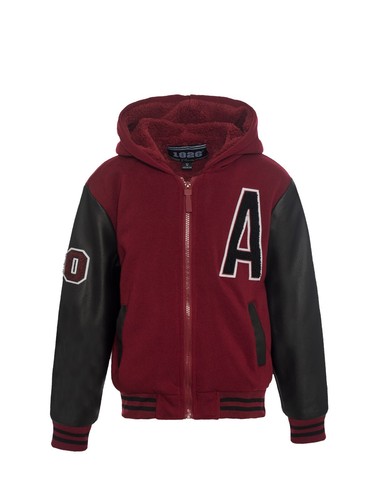 1826 Boys' Full-Zip Fleece Varsity Jacket with Fleece Sleeves and PU Sleeves - Picture 11 of 48