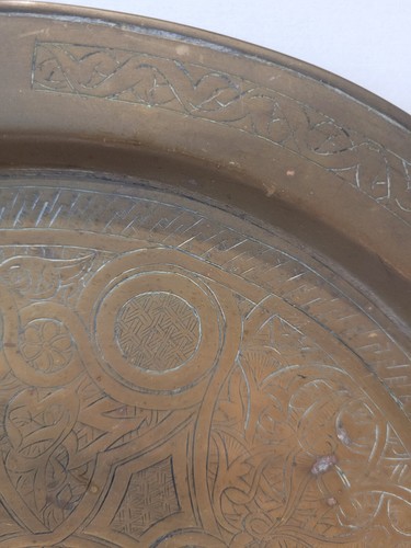 Antique Victorian c1880s Heavy Bronze Arabic Etched Charger/Plate (19th Century) - Picture 3 of 7