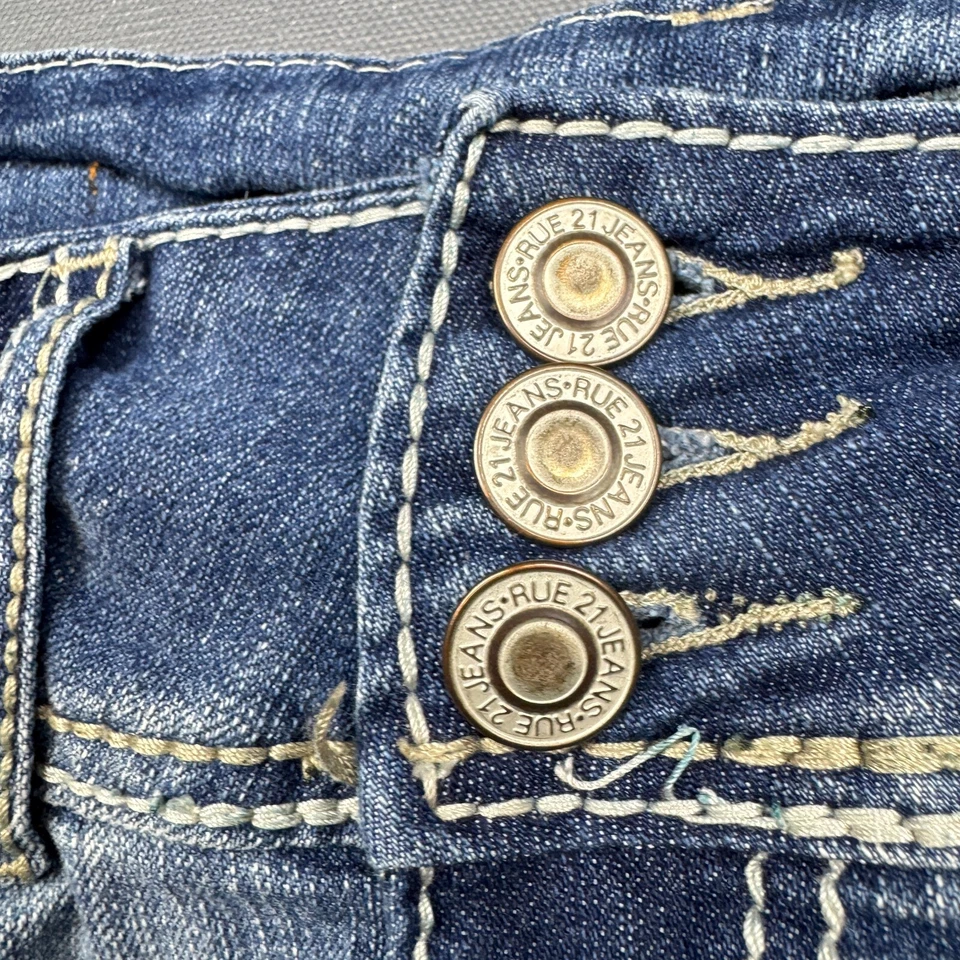 Pantalones cortos de mezclilla Rue21 para mujer talla 0 azul desgastado deshilachado corte elástico Jean Foto 2 de 4