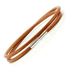 Pulsera envolvente de cuero marrón claro - Doble cordón griego de 3 mm con cierre de plata