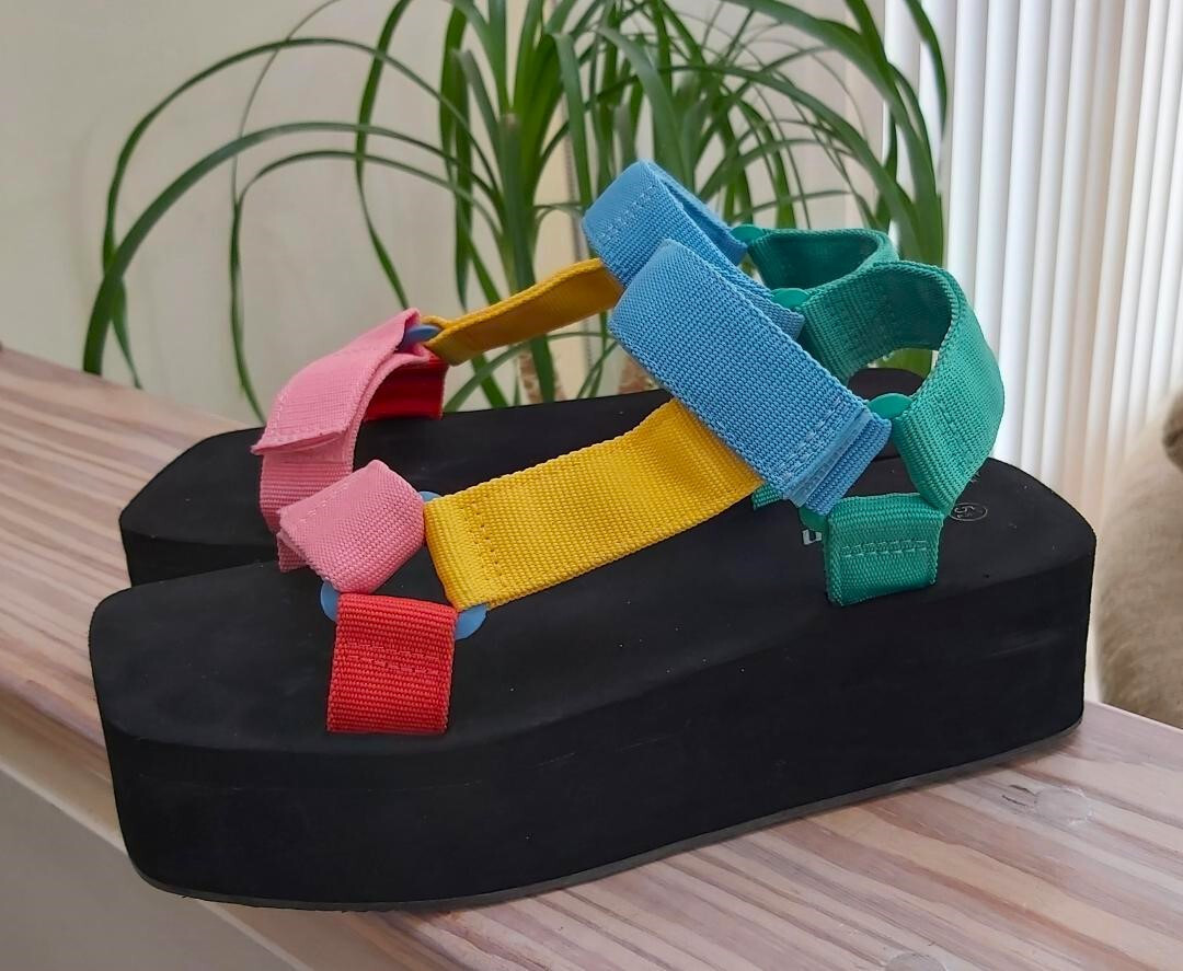 Shein Multicolored Platform Funky Colorblock Hook-and-Eye