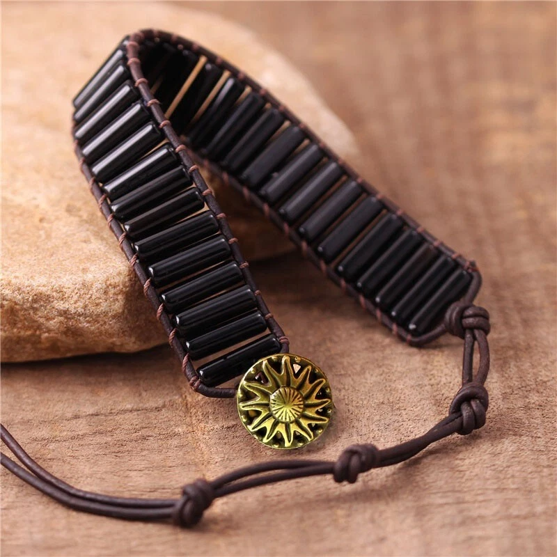 Натуральный черный турмалин бусины кожи плетеный исцеления защиты деформации браслет - Изображение 3 из 4