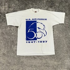Vintage US Air Force Shirt Mens Large L White Blue 90s Made In USA Single Stitch