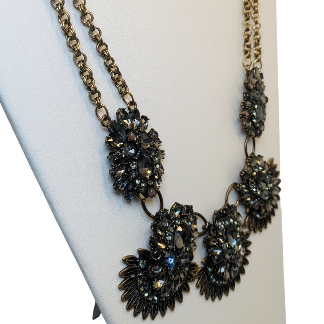 Gray Rhinestone Necklace Flower Statement  22” Go… - image 5