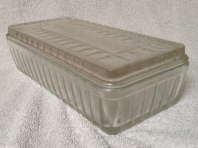  Vintage Glasdeckeldose rechteckig, Art Deco Stil, Schreibtischplatte Aufbewahrung