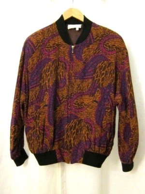 80s Vtg Spenser Jeremy Leopard Floral Zip Up L/S Jacket 100% Silk Women's Sz M 