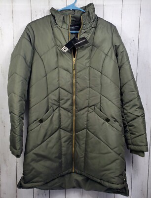 Liz Claiborne Full Zip Puffer Coat Jacket Womens Sz M Dark Sage