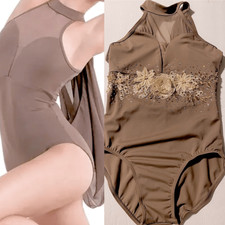 WEISSMAN solo custom Dance Costume Tan brown modest drape leotard MT10188 LC