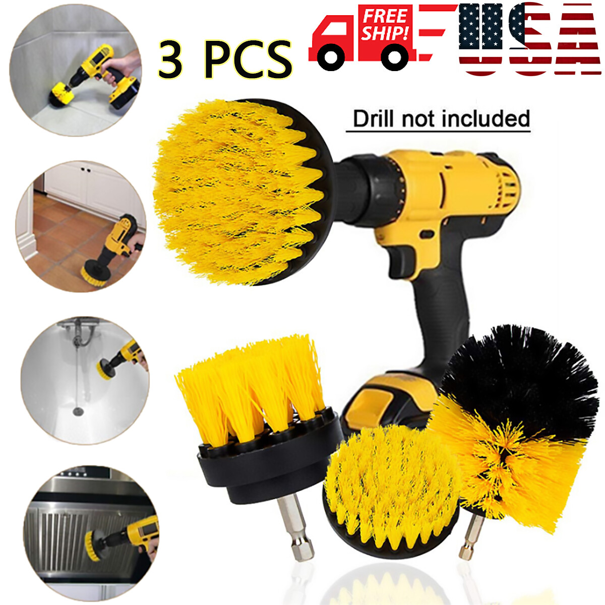 3Pcs Car Wheel Tire Rim Power Scrub Wash Cleaning Brush Drill Kit for Tile Grout eBay