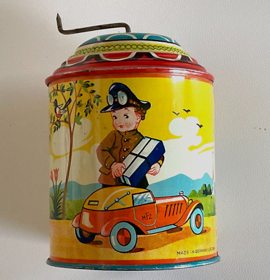JOUET ANCIEN BOITE à musique Moulin musical tôle KRZ - W. GERMANY- décor train EUR 120,00 - FR