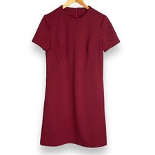 Vintage Handmade Dress Sheath Red Burgundy Short Sleeves Crepe Women Classic